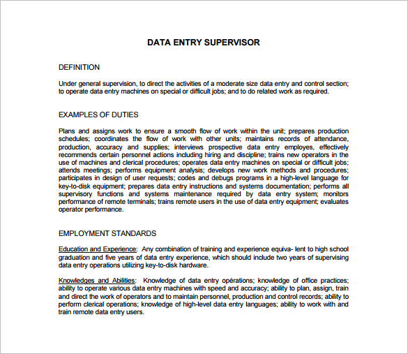 Data entry job description