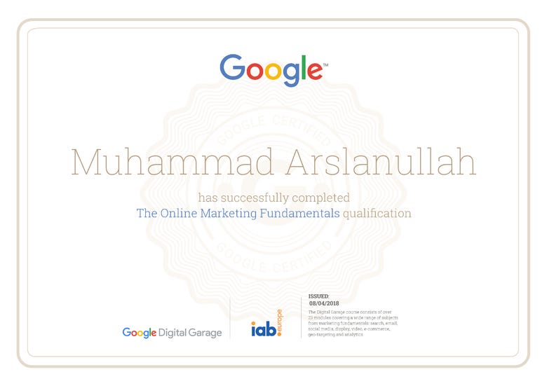 Certification for Digital Marketing | By Google & IAb Europe