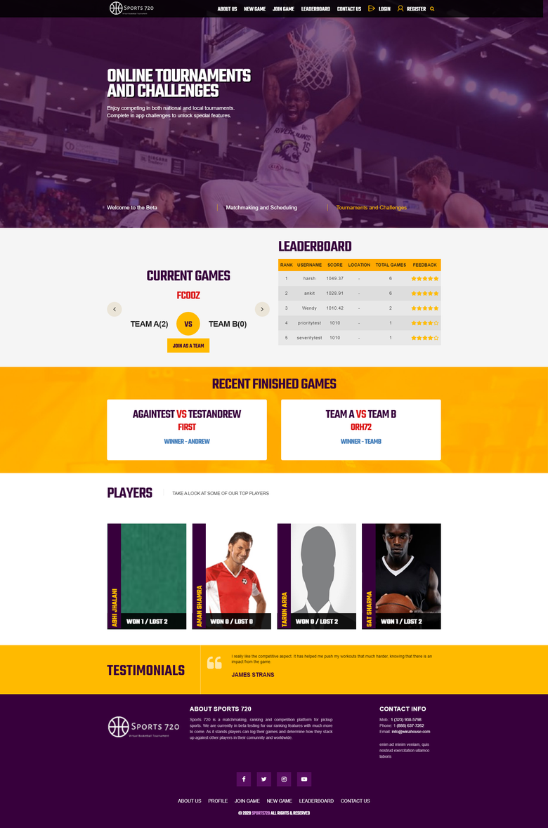Sports 720 - Gaming Web Portal