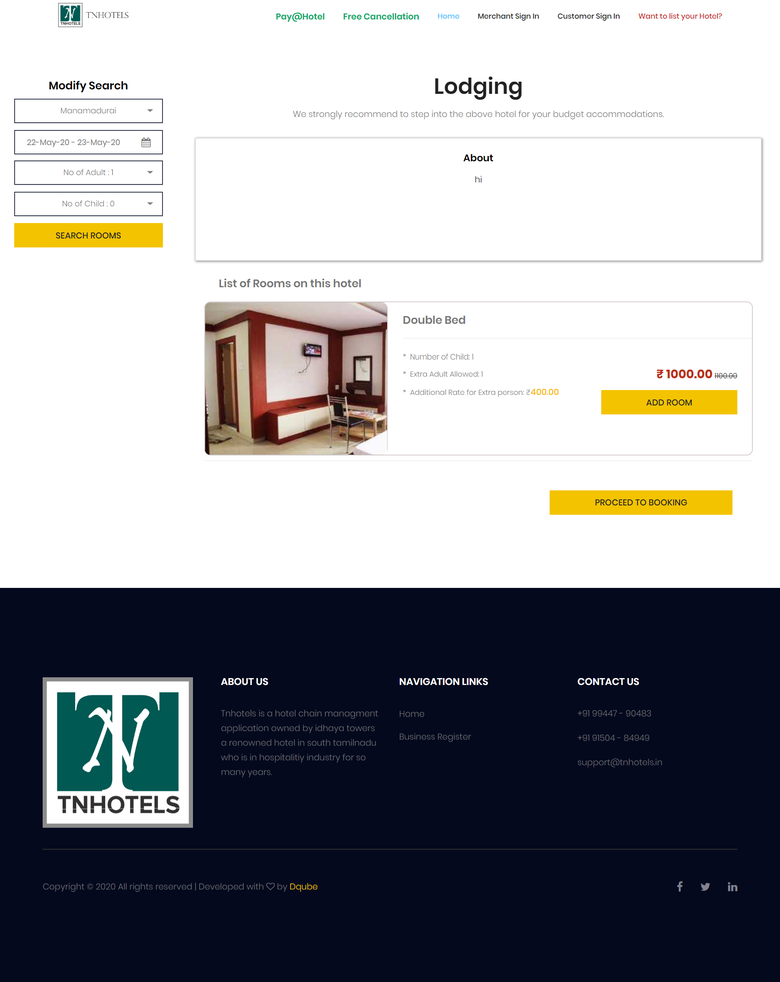 [Hotel Room Booking Site] - https://tnhotels.in/