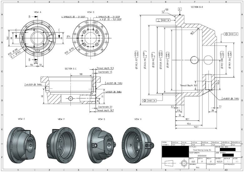 RE and Manufacturing Drawing for a bearing housing