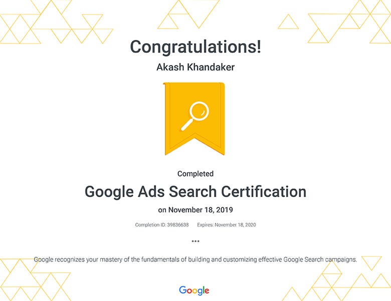 Google search ads certification