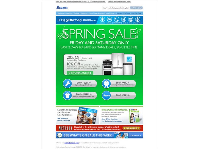Email marketing code and testing: Sears.com