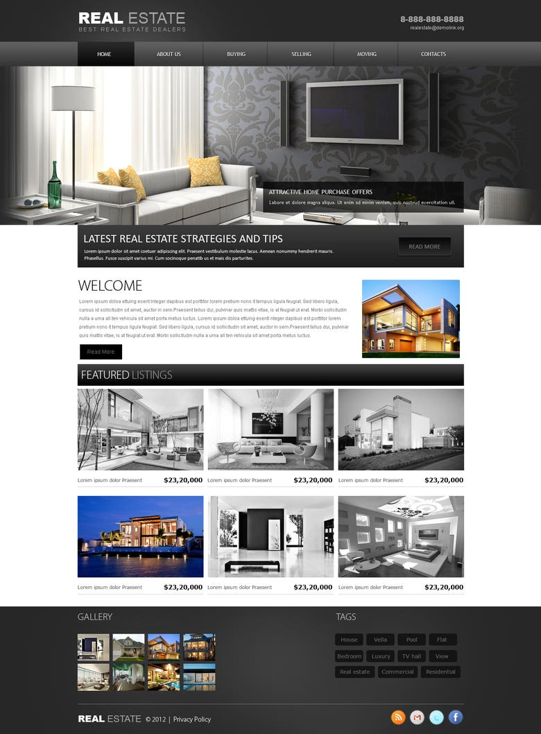 Website mock design for real estate company