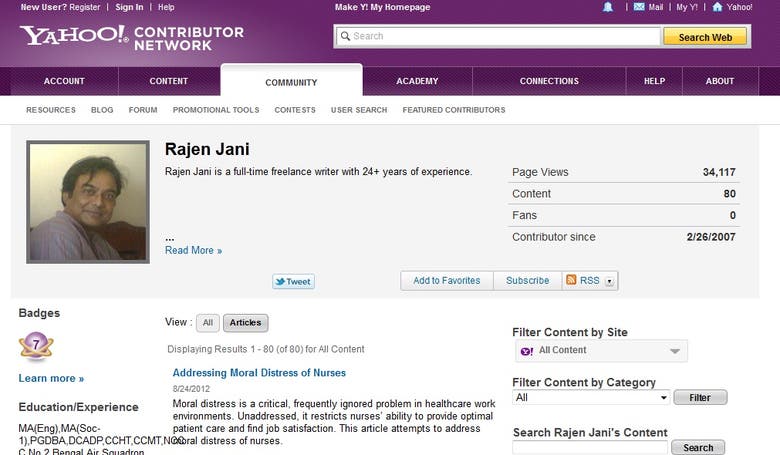 Articles by Rajen Jani in various sites