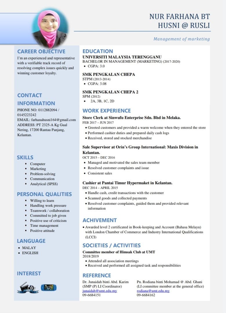 Bahasa melayu resume Contoh resume