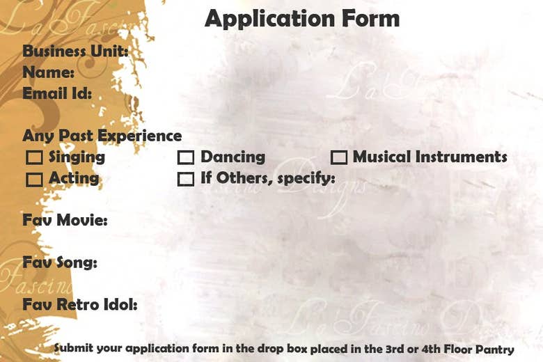Drama audition  - Application form (Using Photoshop)