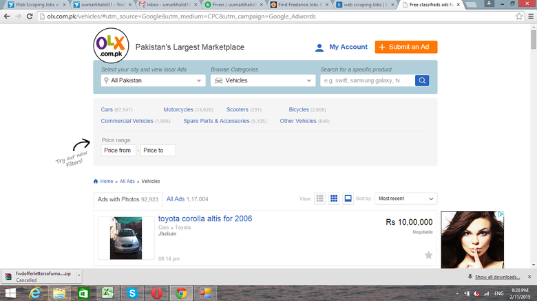 Ads Scraping from OLX and Criaglist