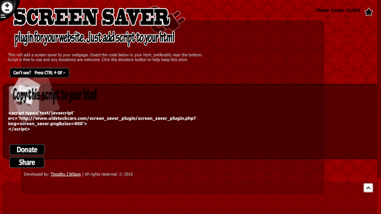 Webpage Screen Saver Javascript Plugin