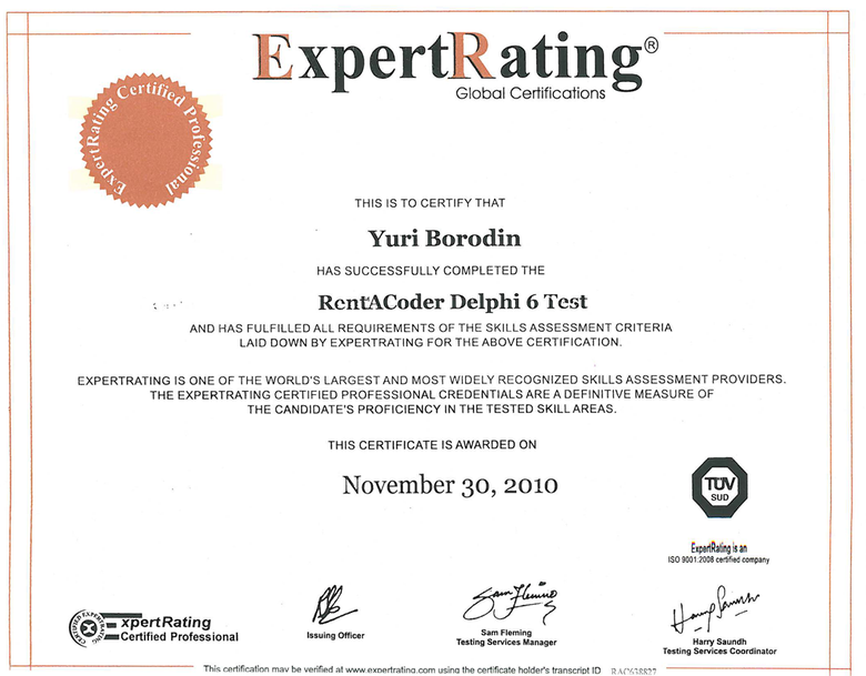 Certificate Delphi 6 Expert