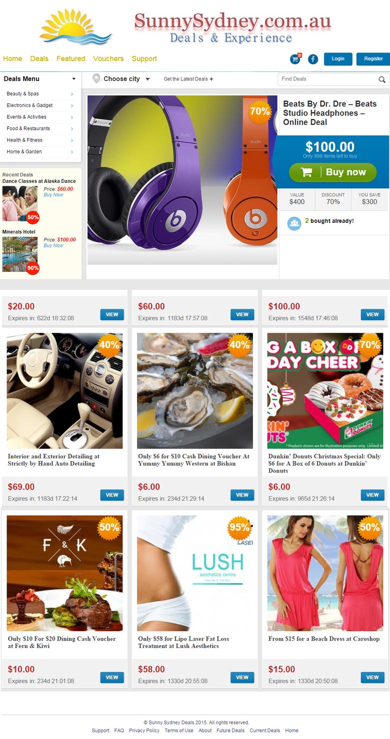 E-commerce : Deals website -  sunnysydney.com.au