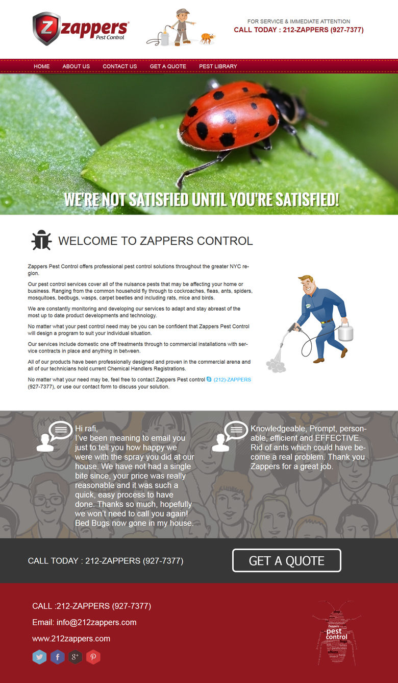 Zappers: Wordpress design for Zappers pest control