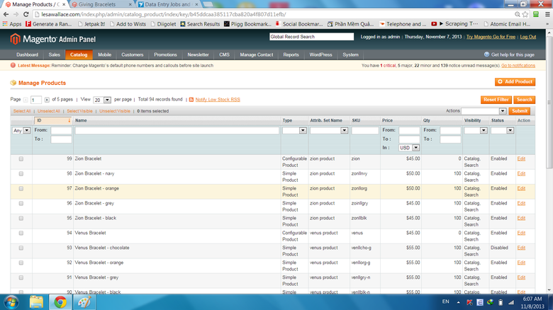 Magento data entry, update listing.