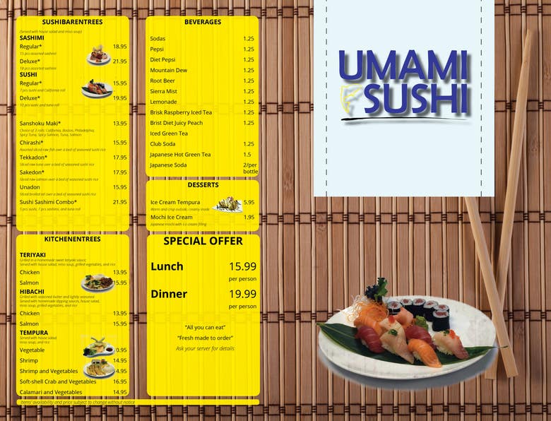 Menu Design for Umami Sushi