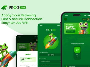 UX/UI design for the Frog VPN application