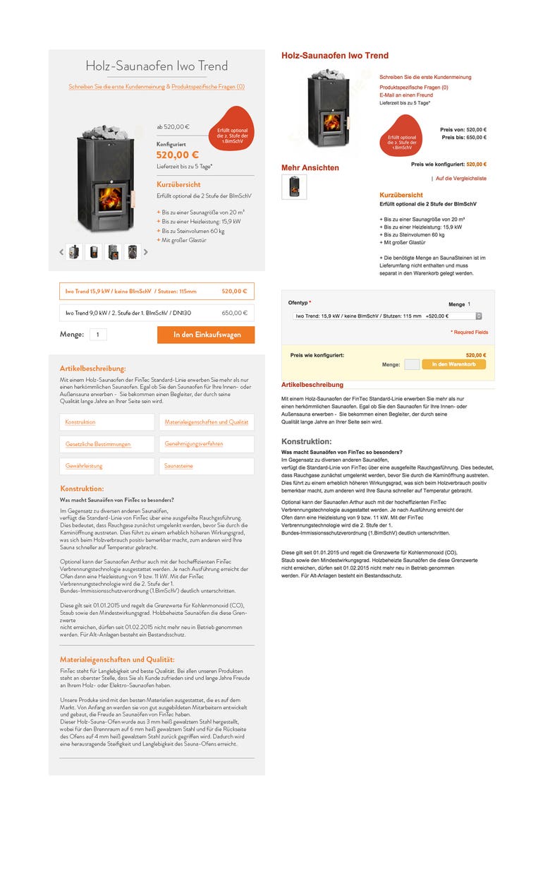UX|UI redesign of a magento product detail page