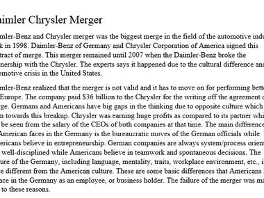Daimler-Benz and Chrysler Merger