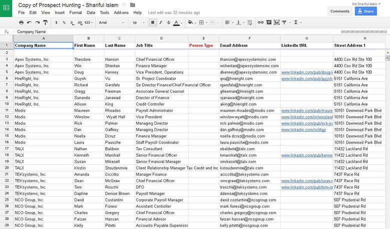 Data Entry into Excel/Google Sheet