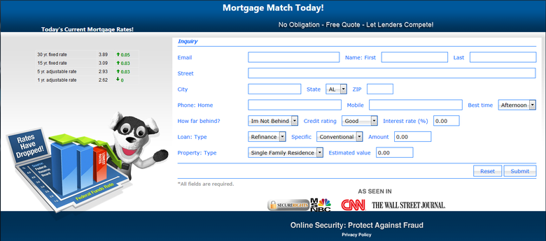 Mortgage lead collection form with automatic API processor