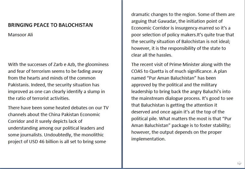 BRINGING PEACE TO BALOCHISTAN