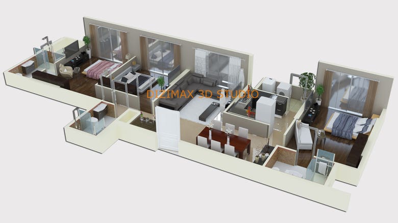 3D floor plan renderings