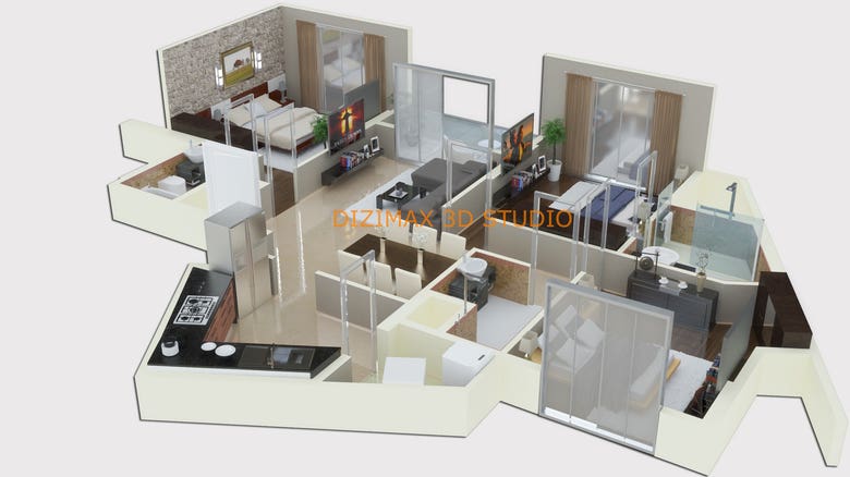 3D floor plan renderings