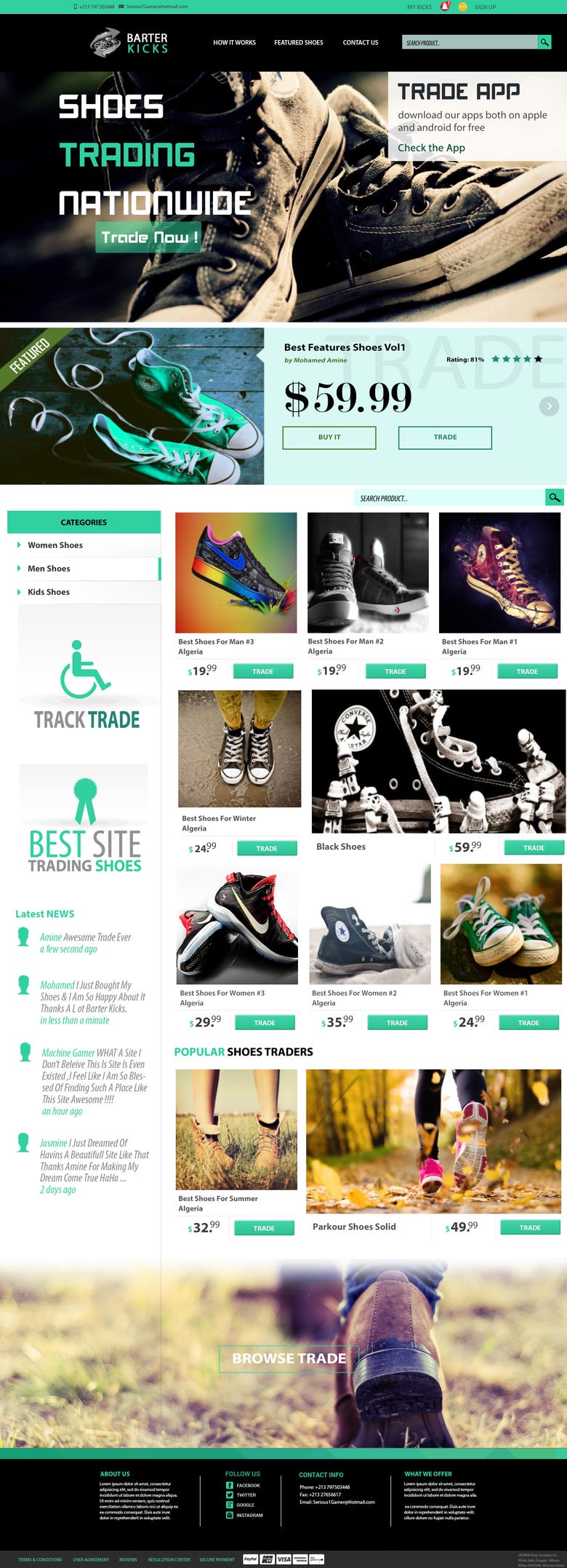 Website Design Template For Shoes Trade