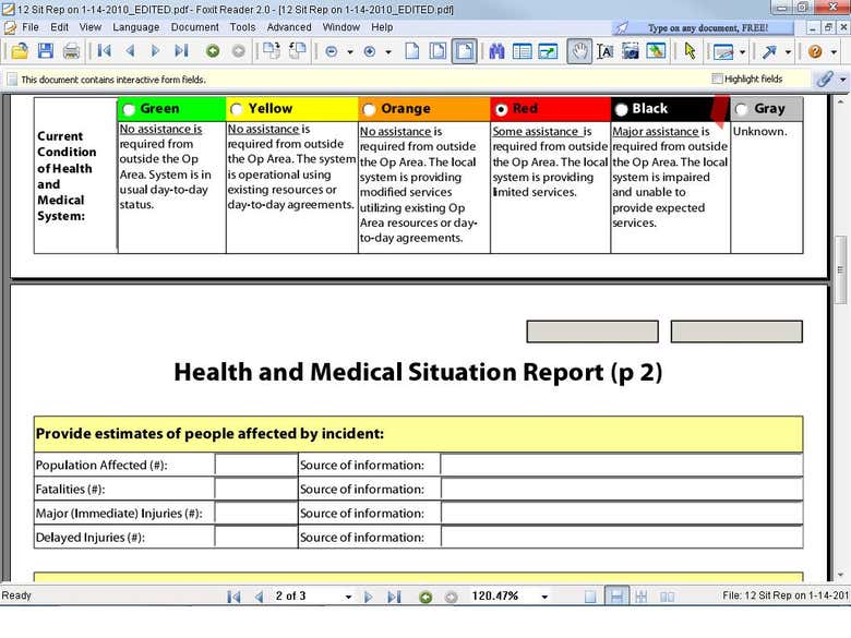 Health and Medical Situation Report