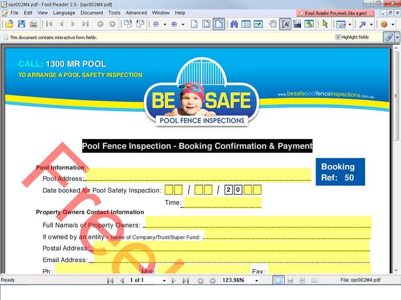 Pool Fence Inspection - Booking Confirmation