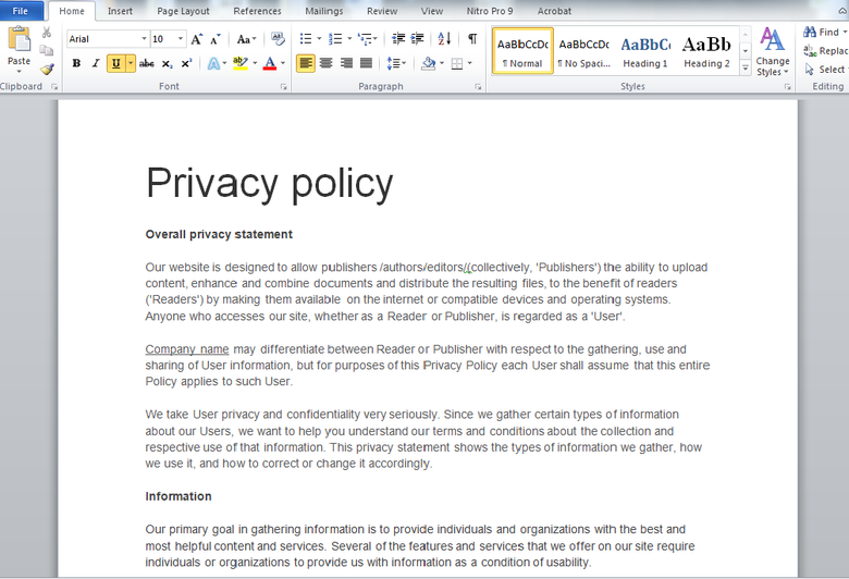 Privacy Policy for a document sharing website