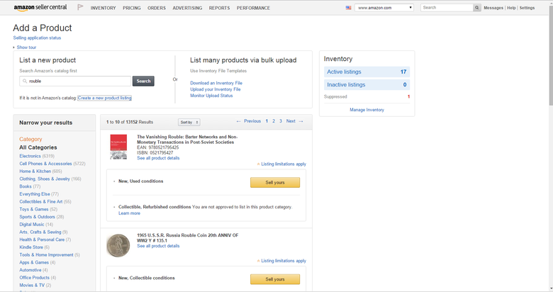Adding Inventory to Amazon (Seller Central)