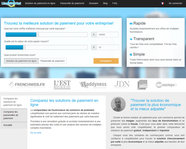 Limpidmarket.fr, payment processing comparison website