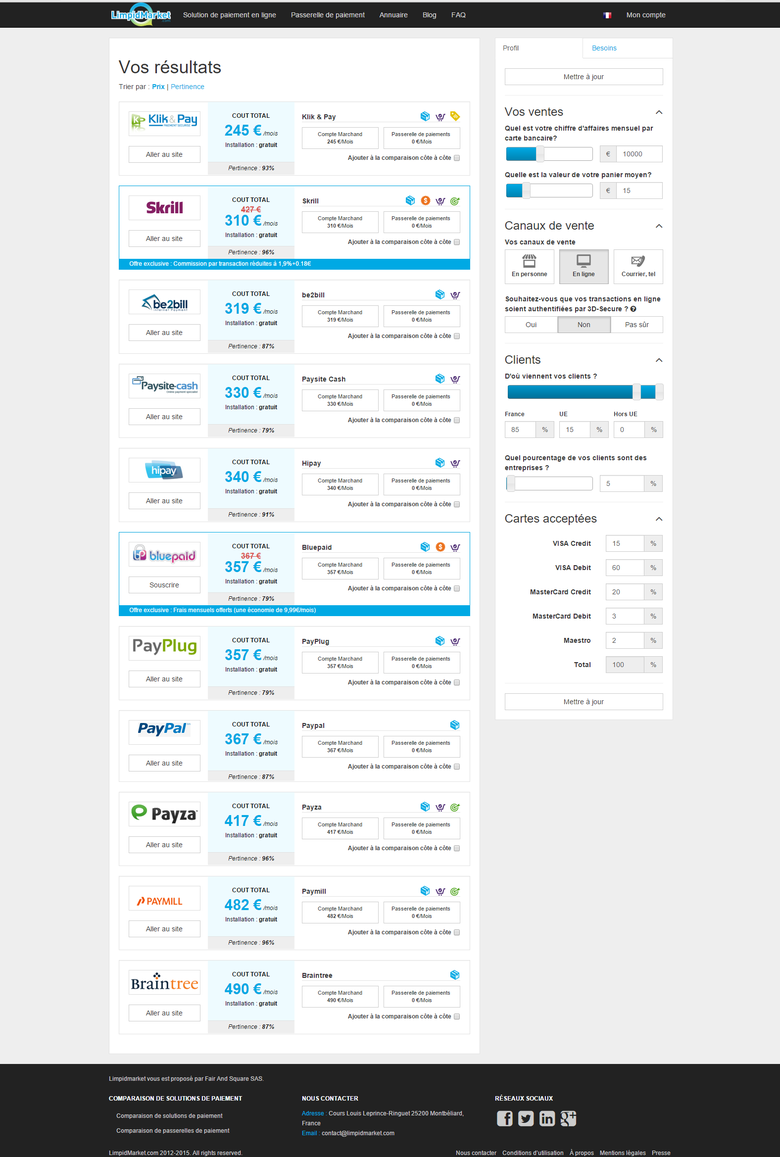 Limpidmarket.fr, payment processing comparison website