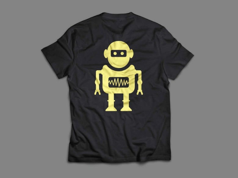 Logo for  shirts: robot wearing a pullover or suit