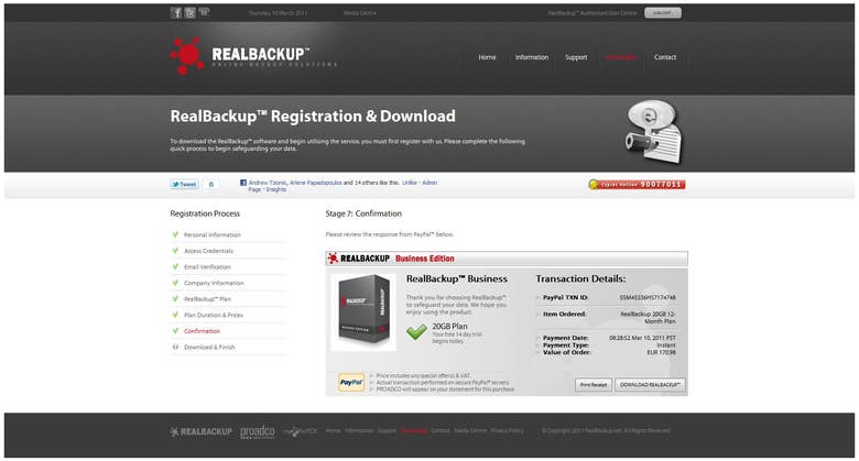 RealBackup Online Backup Ecommerce Website