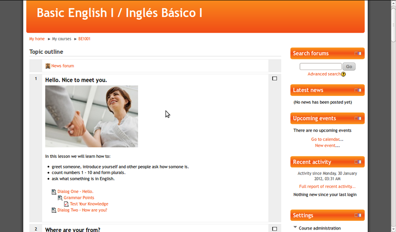 Basic English for Spanish Speakers Moodle course