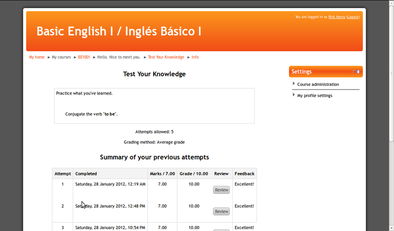 Basic English for Spanish Speakers Moodle course