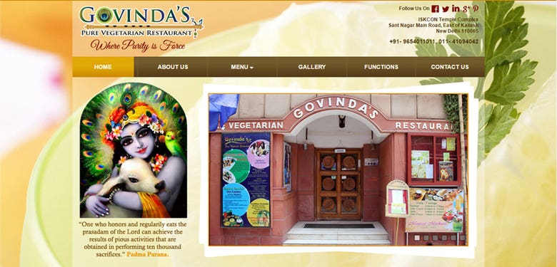 Website - Govindas Restaurant in ISKON Temple Delhi India