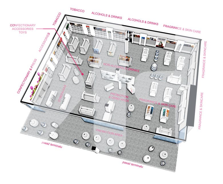 Conception of shops' interiors on Poznan Airport