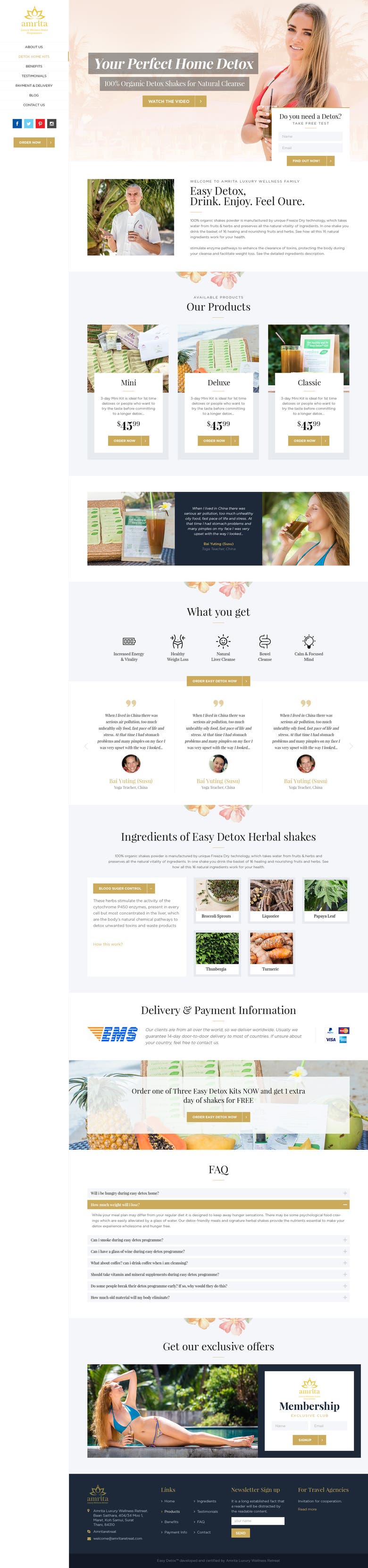 Landing Page and Product detail page layout