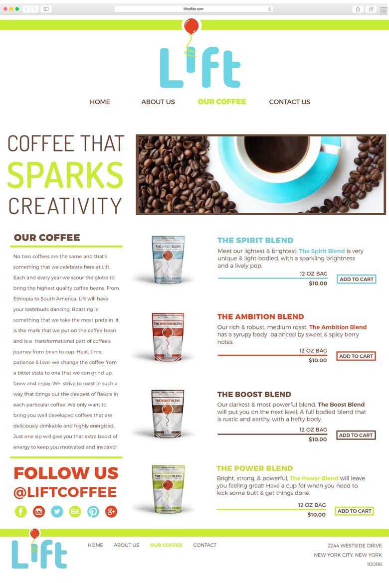 Lift: Coffee for Creatives (web design)