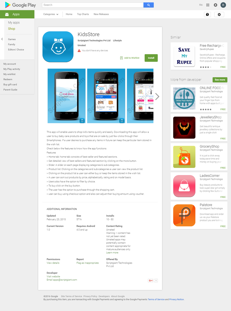 KidsStore - Android App