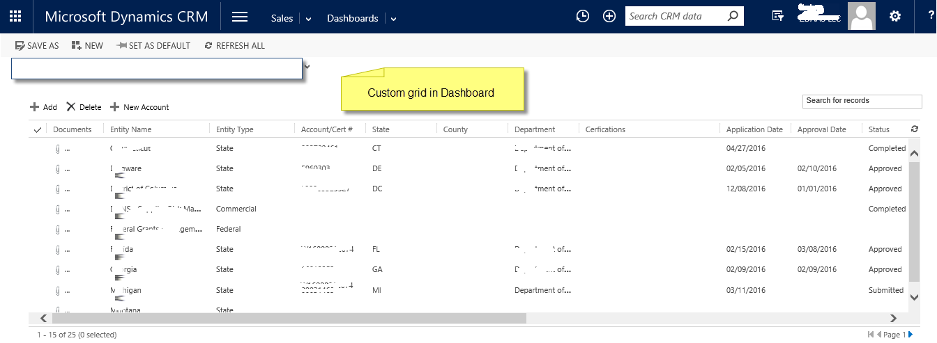 MS DYNAMICS CRM - Custom editable grid for user Dashboard