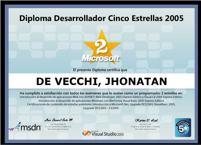 Diploma 2da Estrella Microsoft