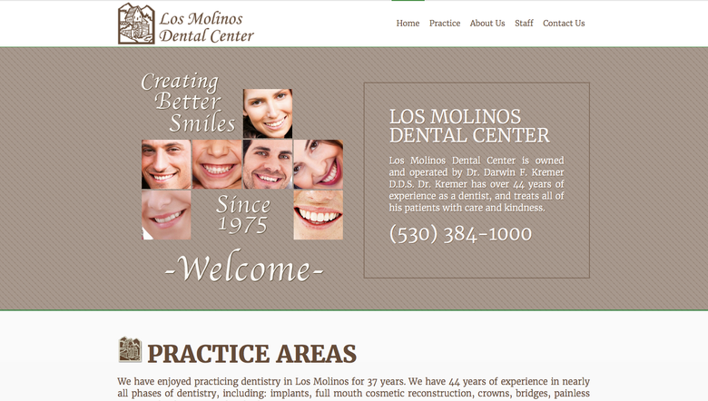 Customized website for Los Molinos Dental Center