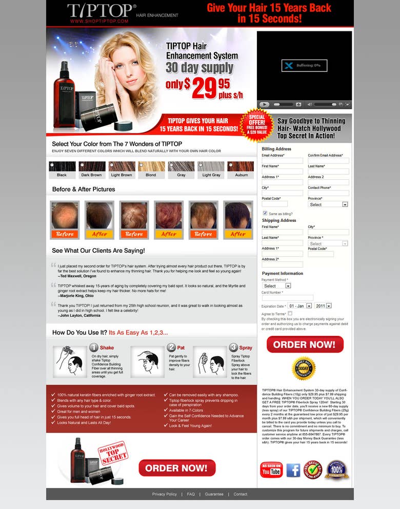 Landing Page Design for Promotion of Hair Enhancement Sys