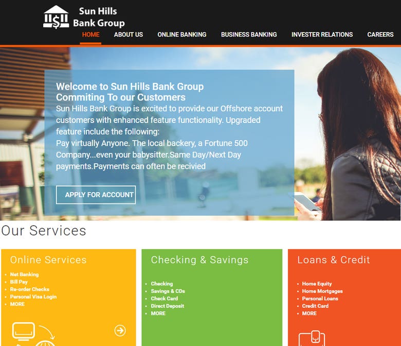 website for Sun Hills Bank Group