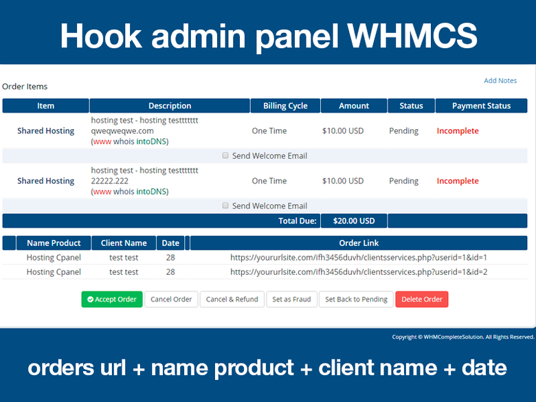 Hook for Admin Panel WHMCS