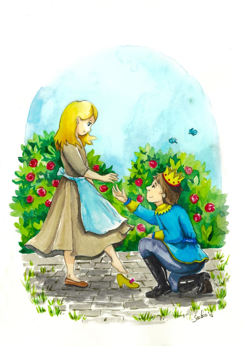 Cinderella watercolor book illustration