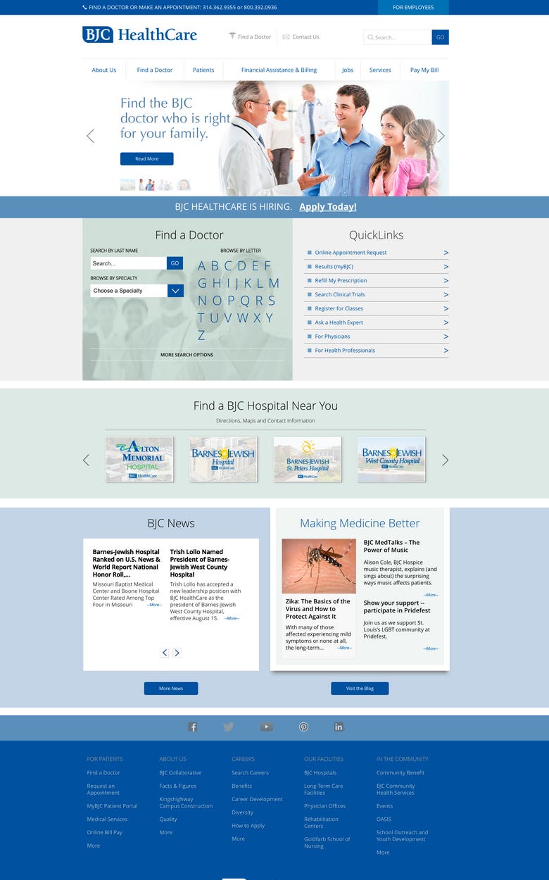 Web site design for BJC Healthcare